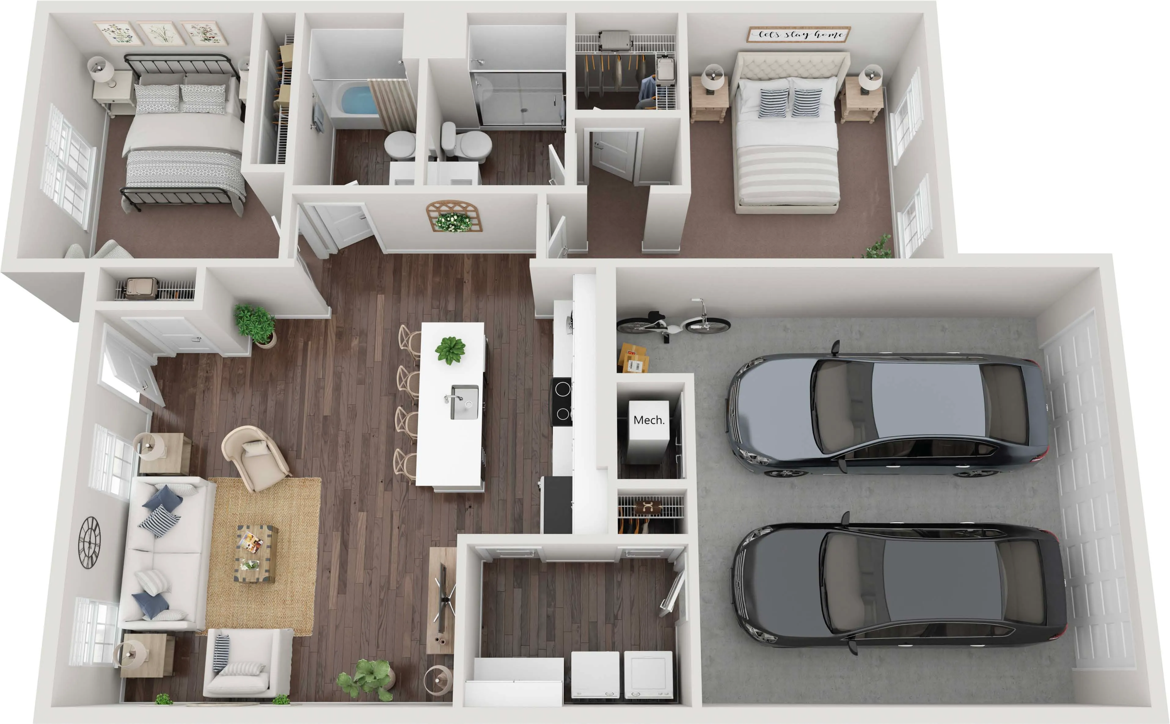 2 Bed 2 Bath Villa Floor Plan