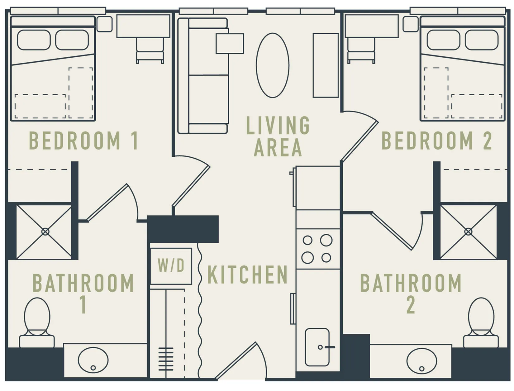 Midtown 2x2 - 2D Floor Plan