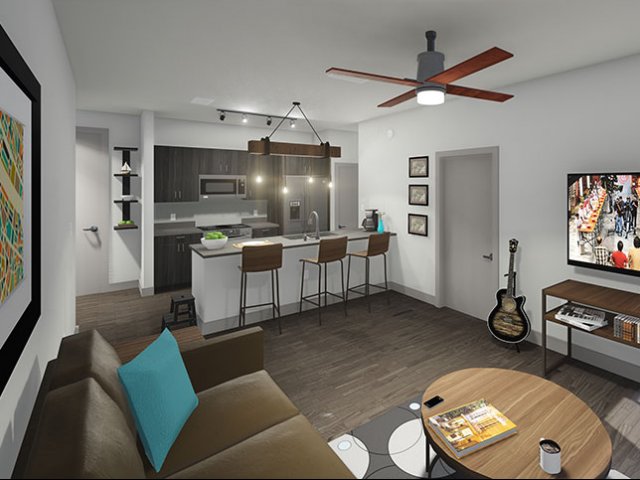 Northside Student-style living room and kitchen