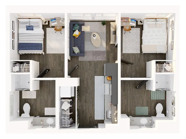 Midtown 2x2 - 3D Floor Plan
