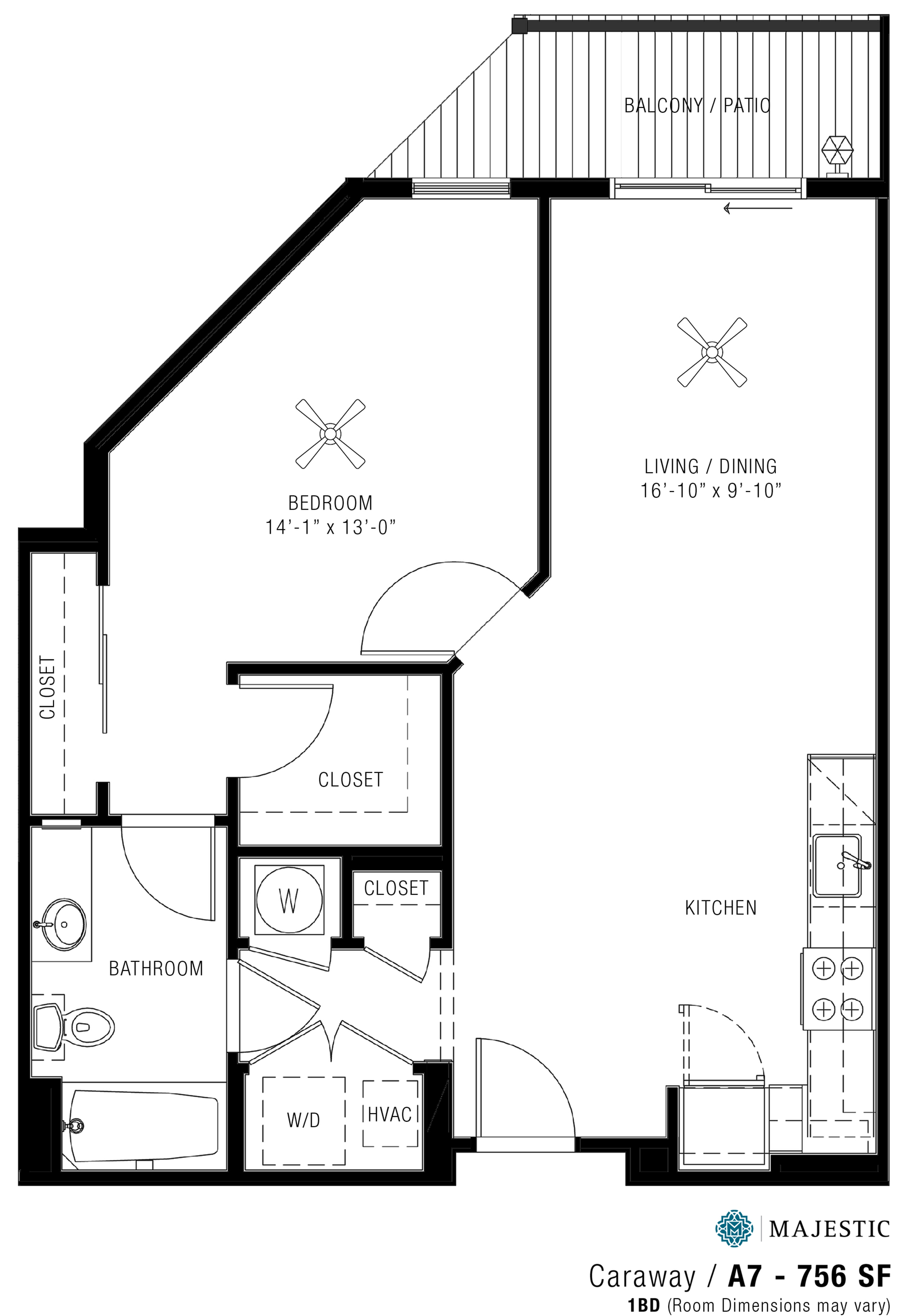1 Bedroom Floorplan | Majestic 2