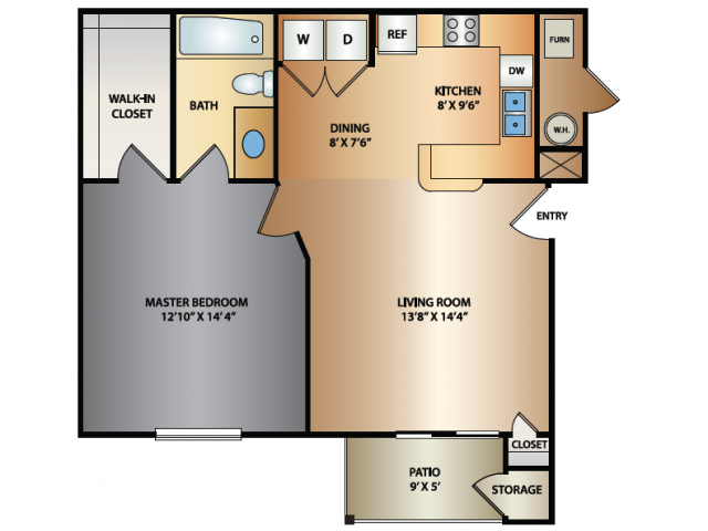 Trophy 1 Bed Floor Plan | Triton Terrace | Apartments in Draper, UT