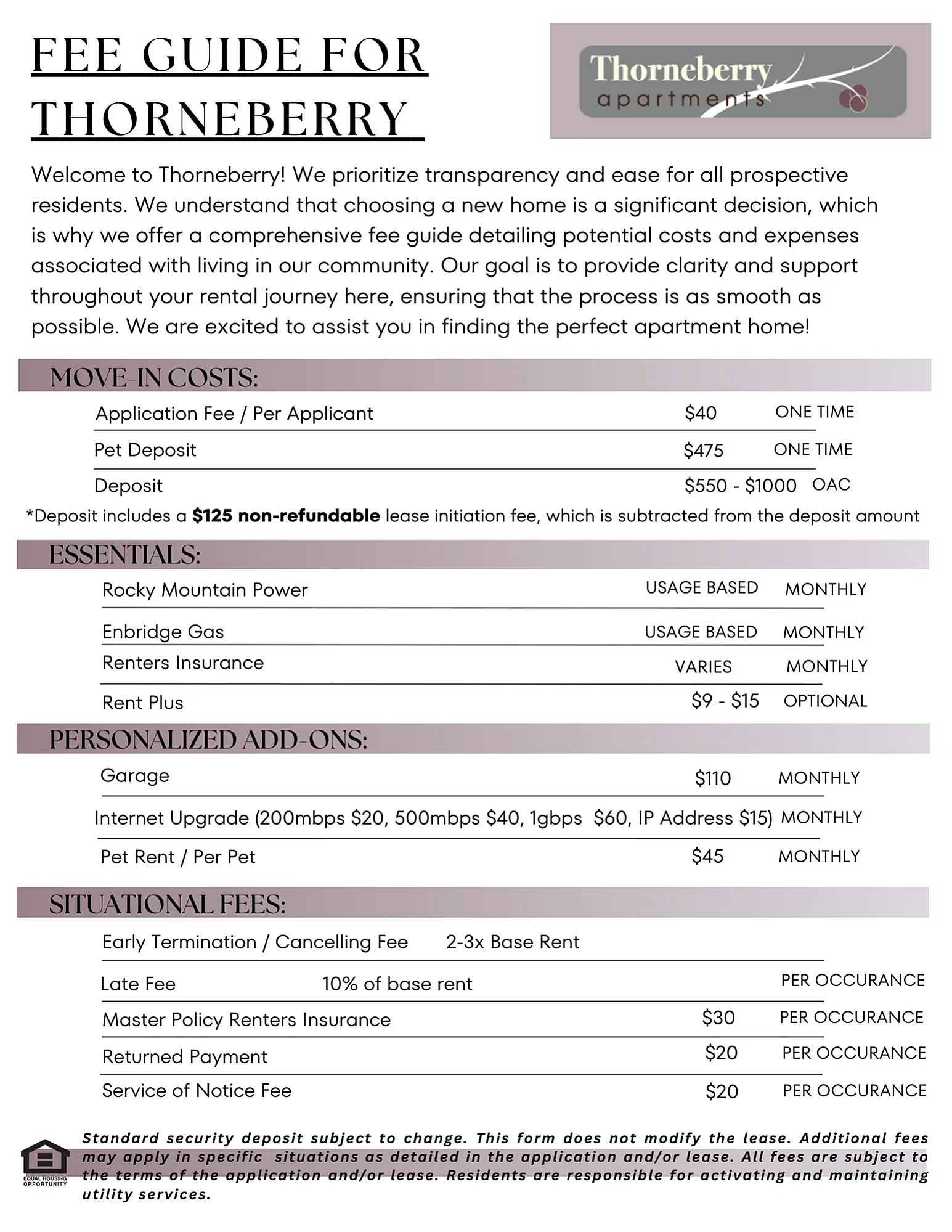 Thorneberry Apartments fee guide detailing transparent costs for smooth rental experience, featuring application fees, deposits, and personalized add-ons.