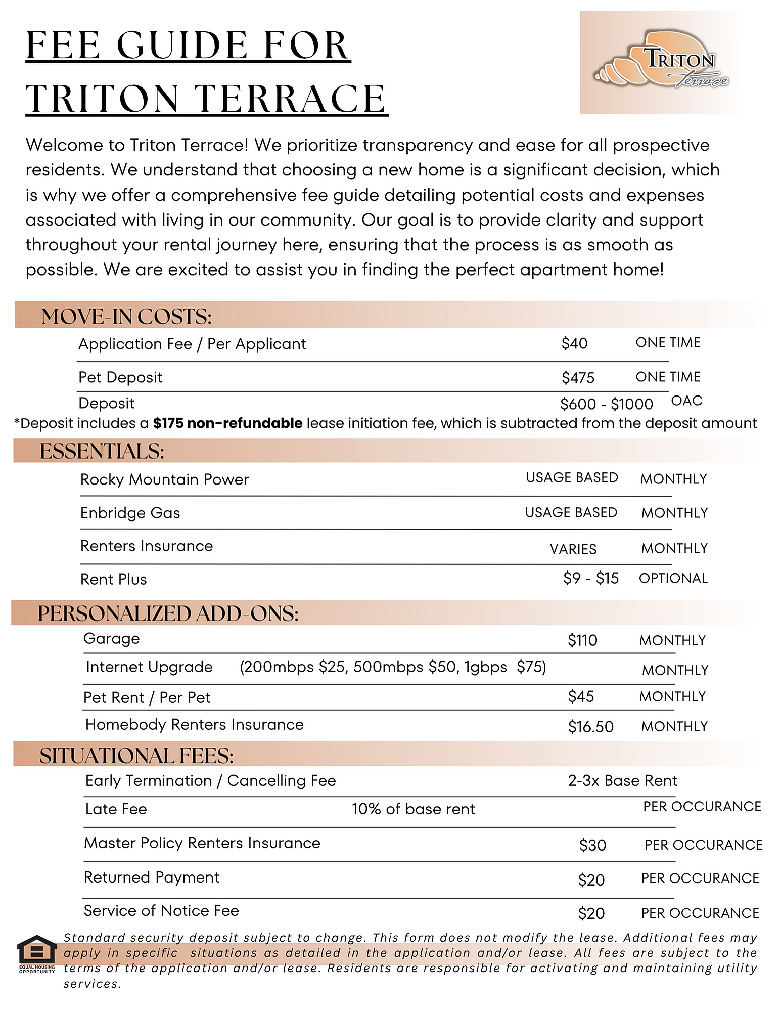 Triton Terrace - Fee Guide
