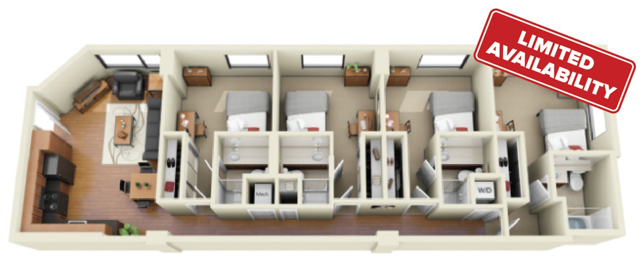 4 Bedroom Floor Plan | UMD Apartments | Vie at University Towers