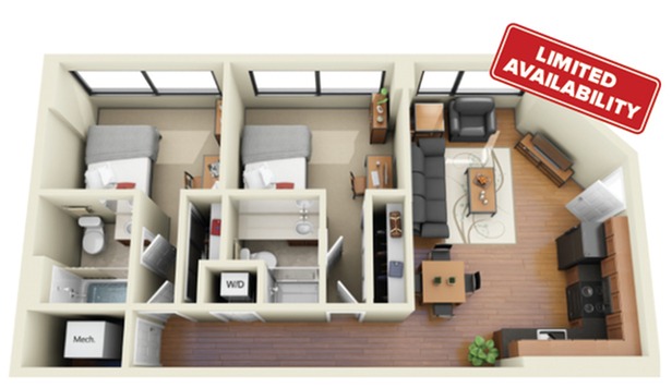 2 Bedroom Floor Plan | apartments near howard university | Vie at University Towers