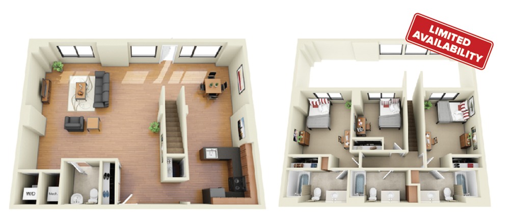 3 Bedroom Floor Plan | Off Campus Housing | Vie at University Towers