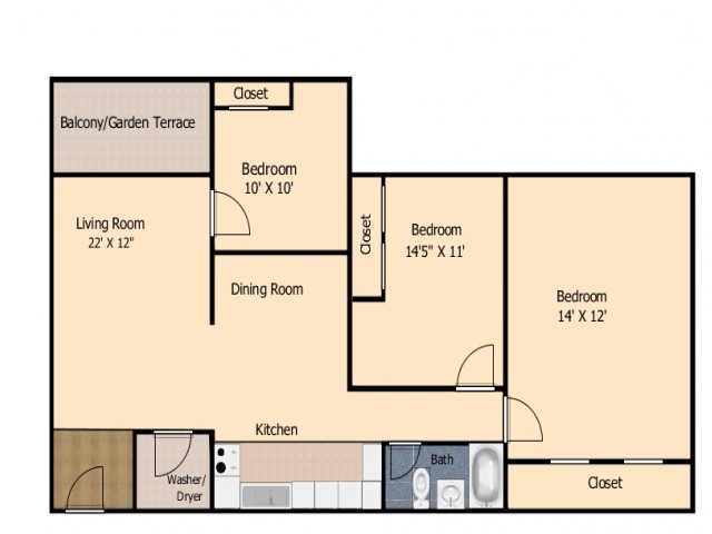 3 bedroom 1 bath