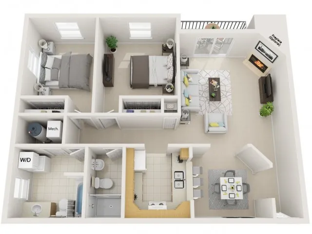 2 bedroom 2 bath Deluxe 1000sq ft