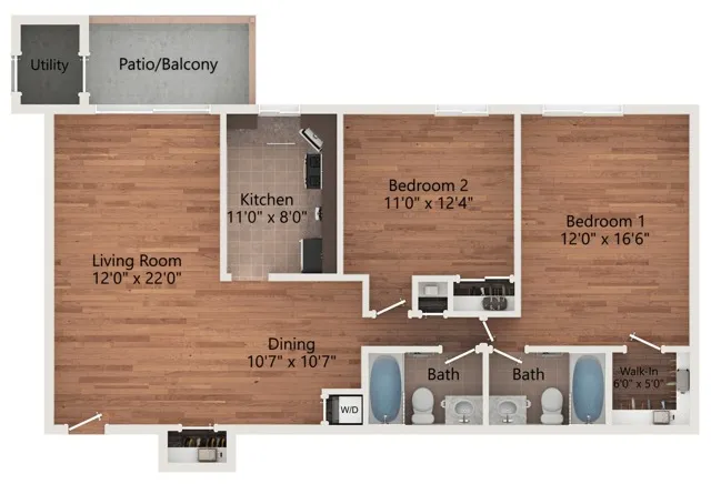 2Bedroom 2 Bath 1150 sq ft