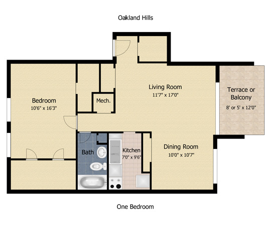 Oakland Hills 1 Bedroom floor plan