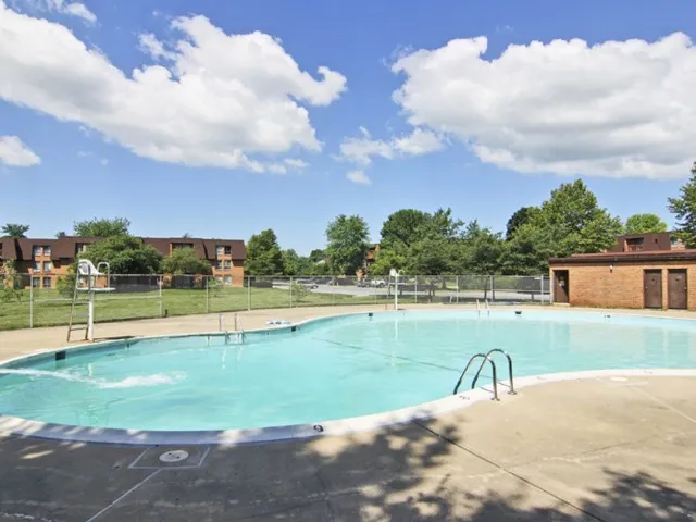 Applegate Apts; Exterior, Olympic size pool, gated pool area, life guard