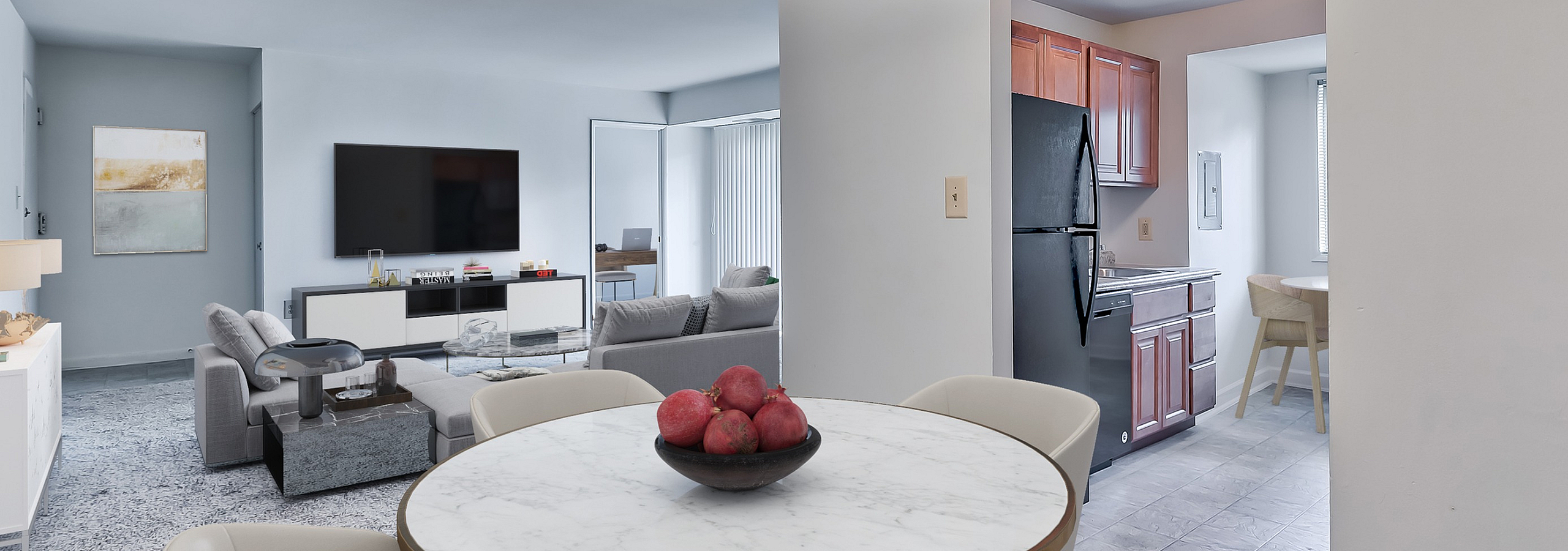 Americana Southdale Living Room and Kitchen