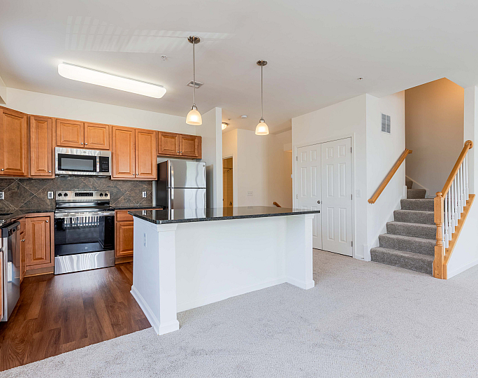 Riverside Apartments and Townhomes Living Room and Kitchen Area