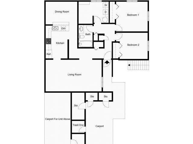 2-bedroom apartment style homes in HMR, 2D floor plan