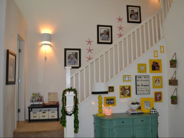 4-bedroom two story duplex townhome, living room with loft ceiling