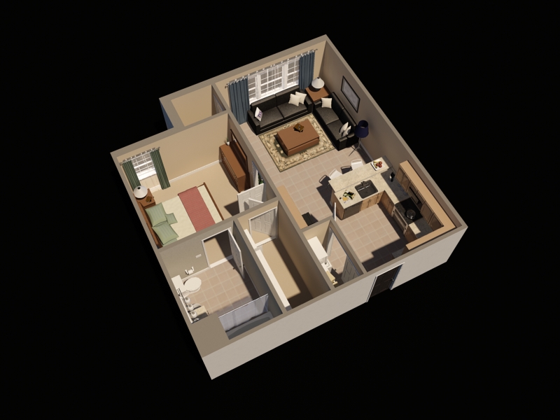 Timbers One Bedroom Virtual Floor Plan | Fort Drum Apartments