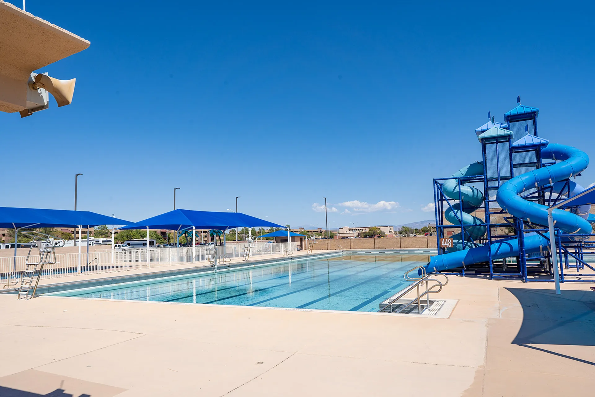 On-base pool with large waterslide