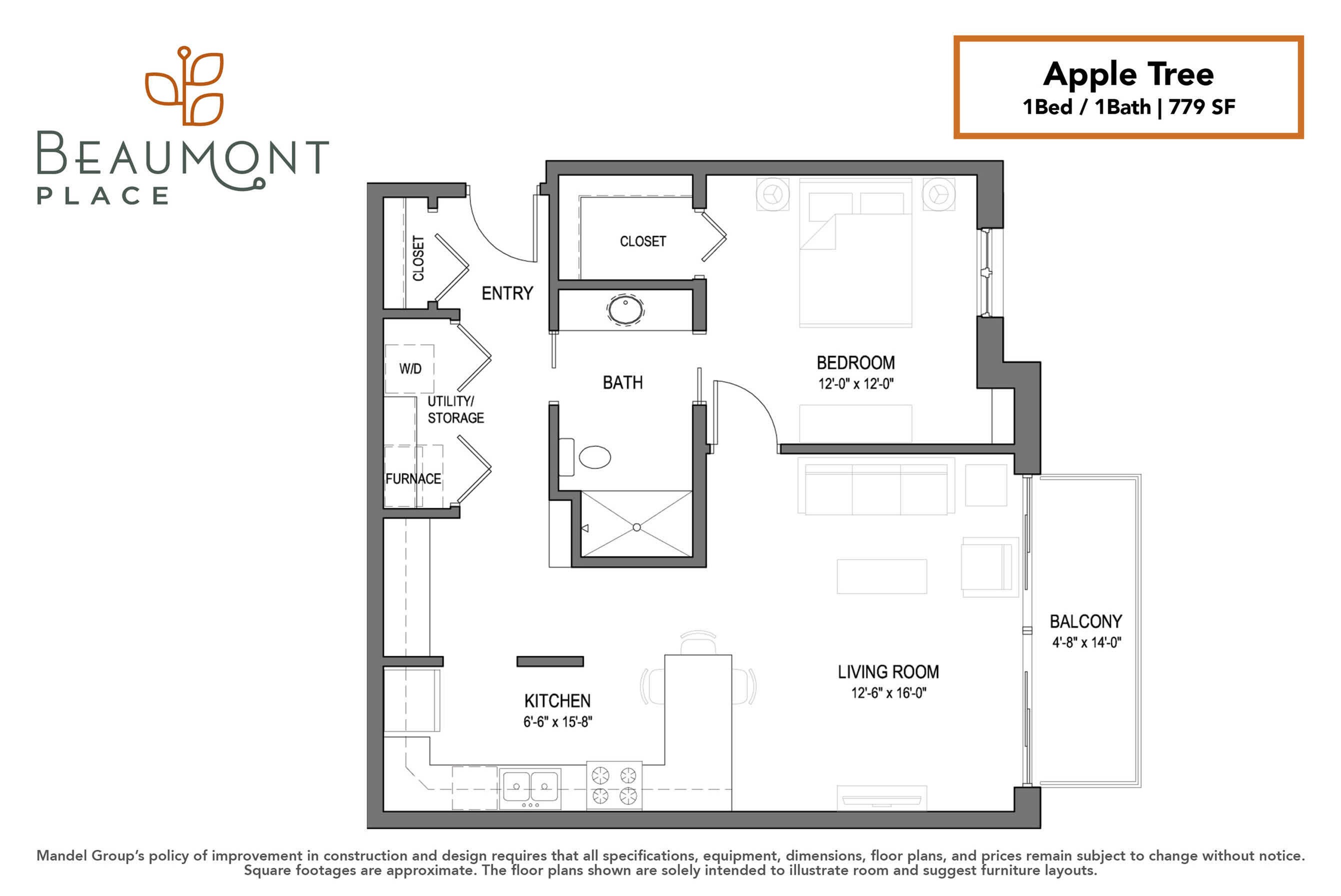 Apple Tree 1 Bed Apartment Beaumont Place Apartments