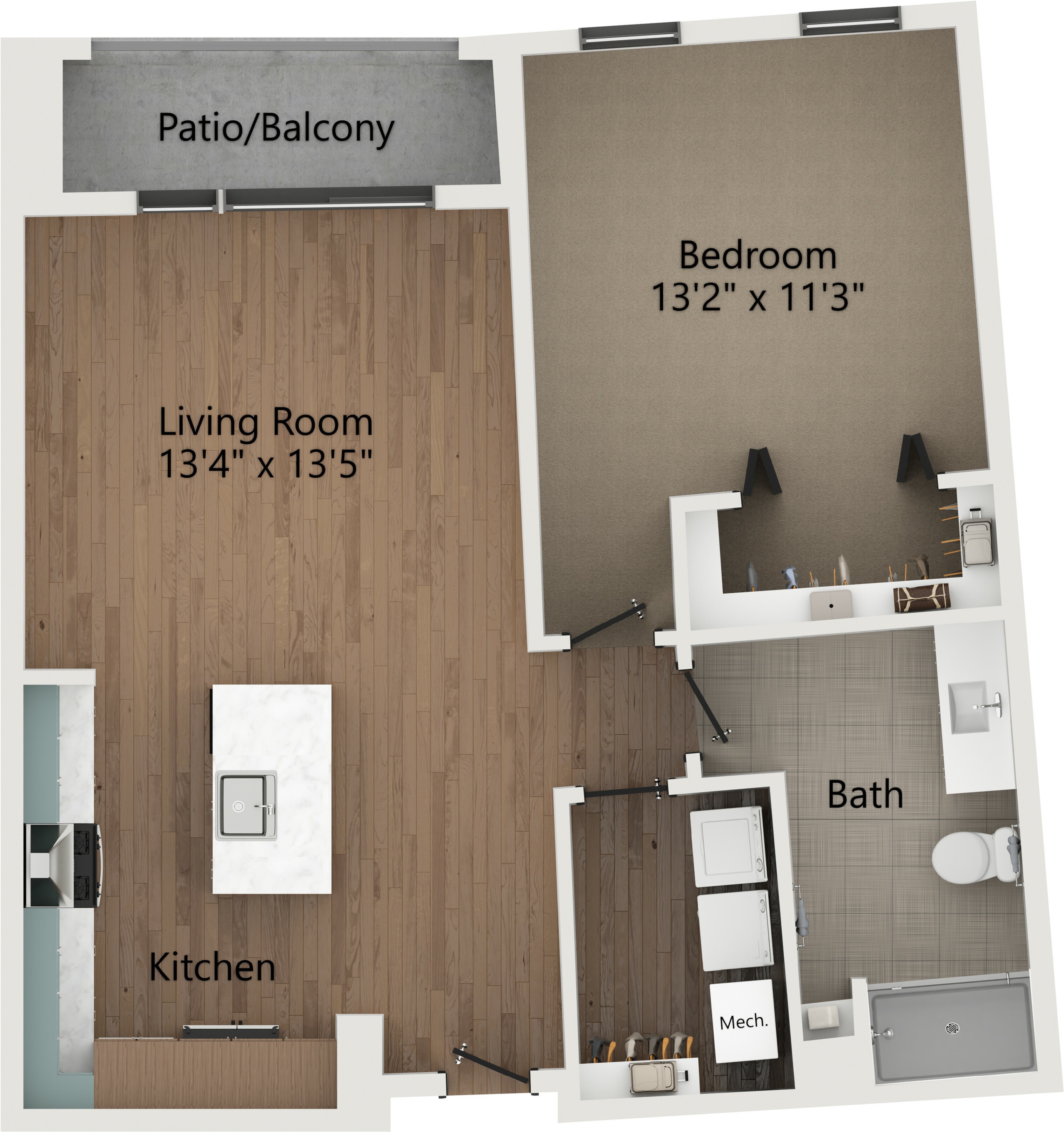 A9 Floor Plan: 1 Bed 1 Bath in Elm Grove | Modern Living