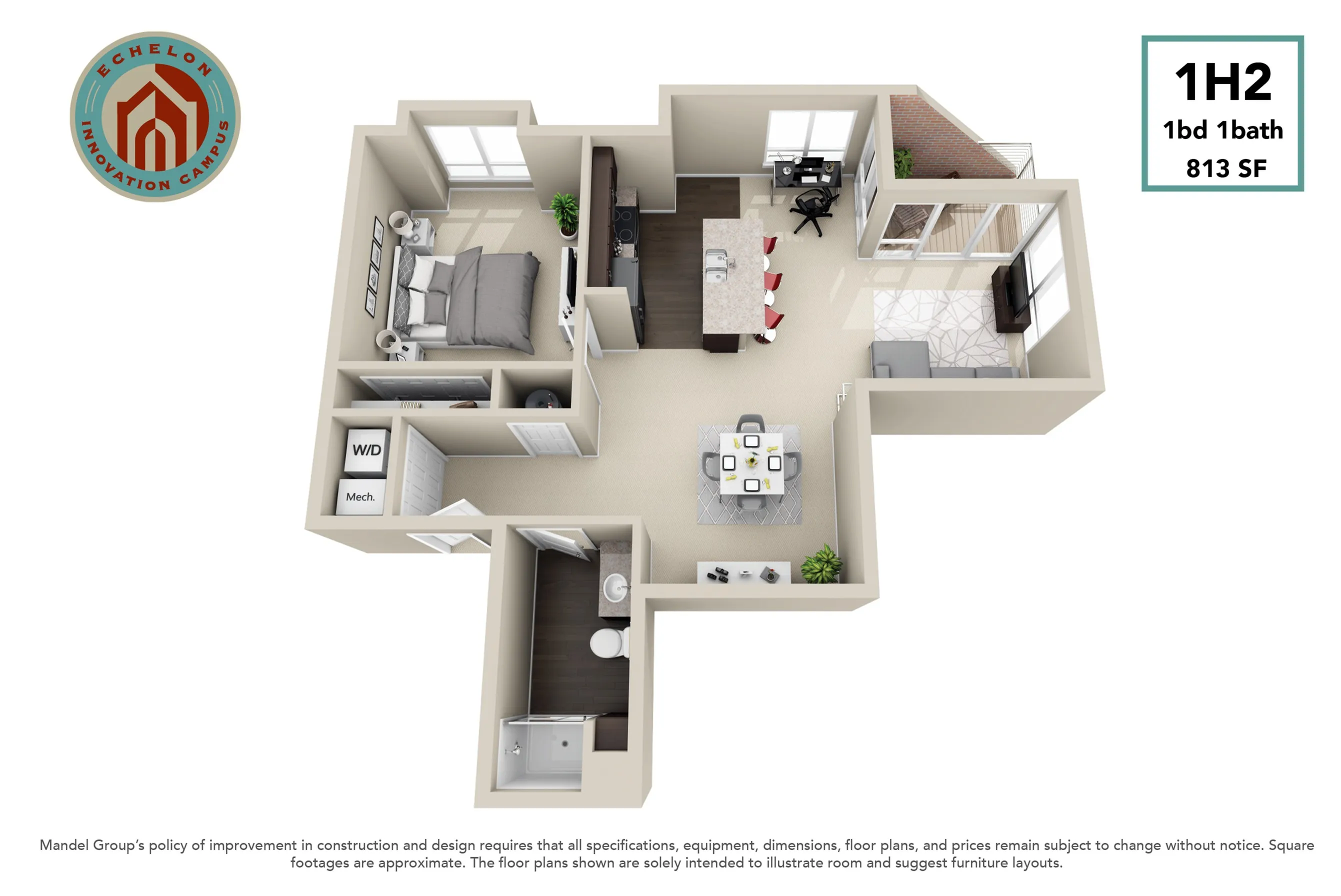 1H2 1 Bed Apartment Echelon Apartments at Innovation Campus