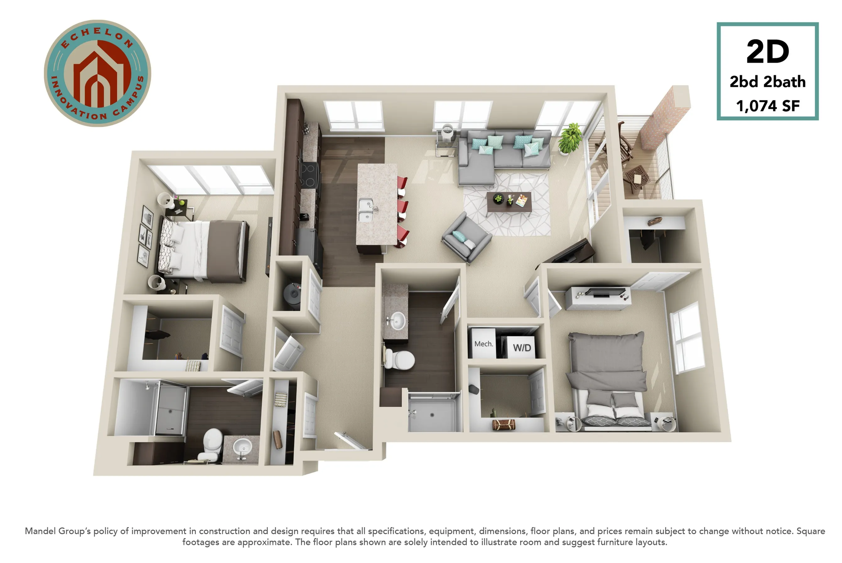 2D 2 Bed Apartment Echelon Apartments at Innovation Campus