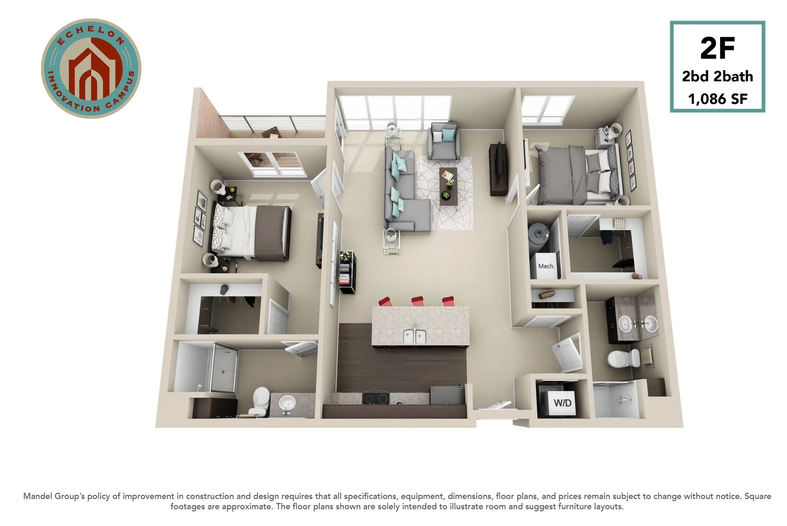 2F 2 Bed Apartment Echelon Apartments at Innovation Campus