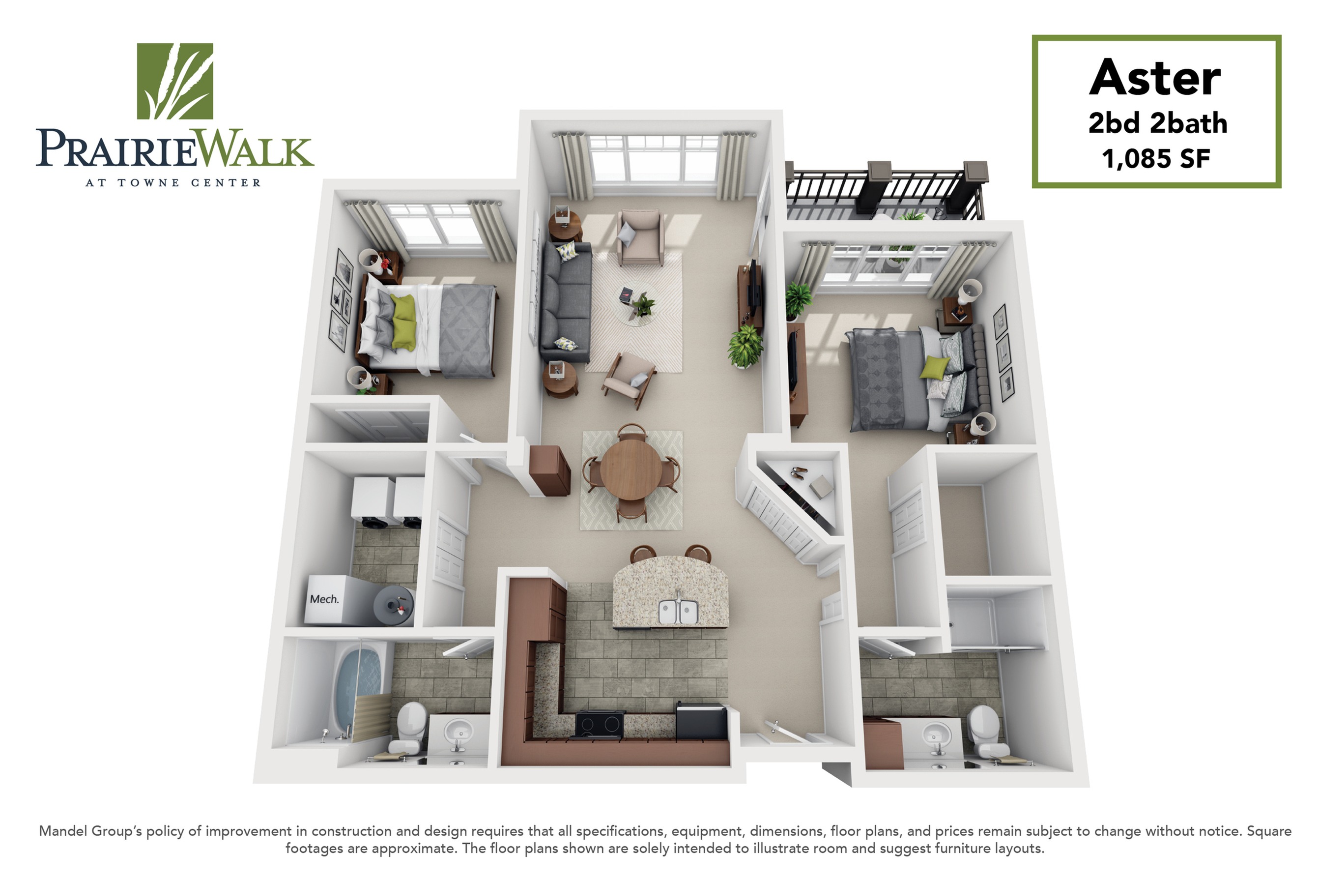Aster 2 Bed Apartment PrairieWalk at Towne Centre