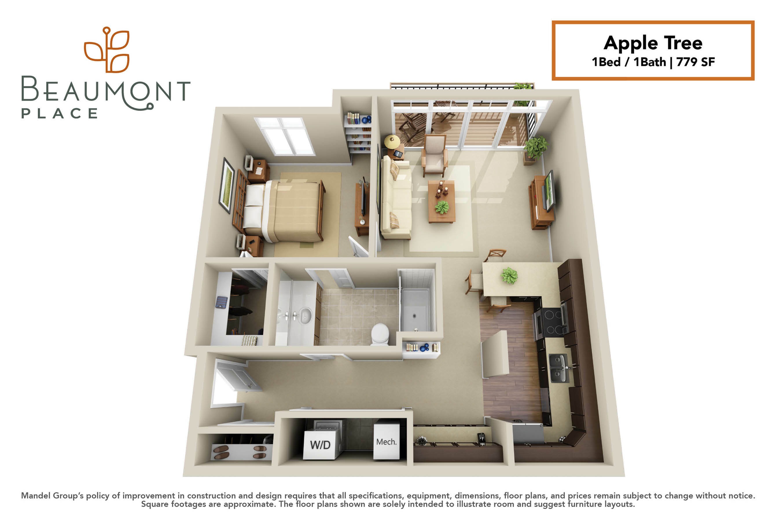 Apple Tree 1 Bed Apartment Beaumont Place Apartments