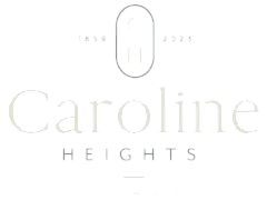 Elegant Caroline Heights Apartments logo featuring classic serif typography with the initials 'CH' encased in an oval, dated 1859 to 2023.