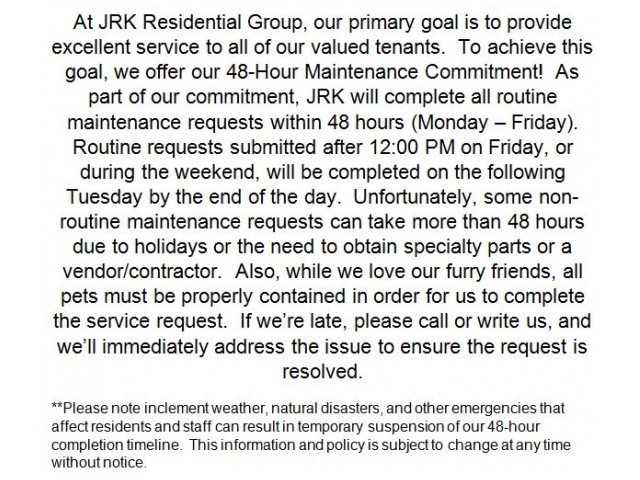Image of 48-hour Maintenance Commitment for The Courtyards at Buckley