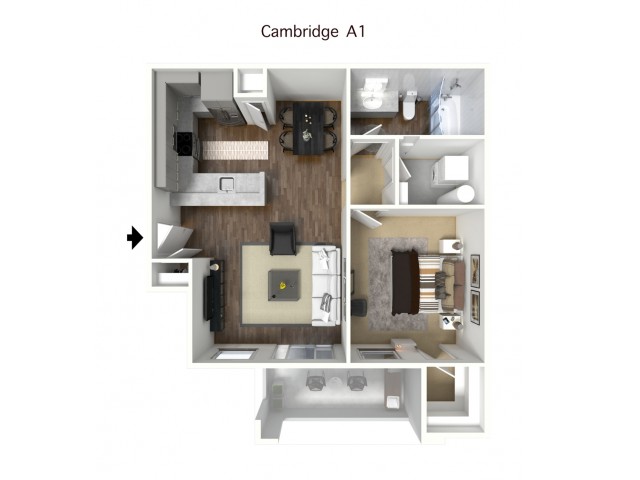 1x1 Cambridge with Furniture