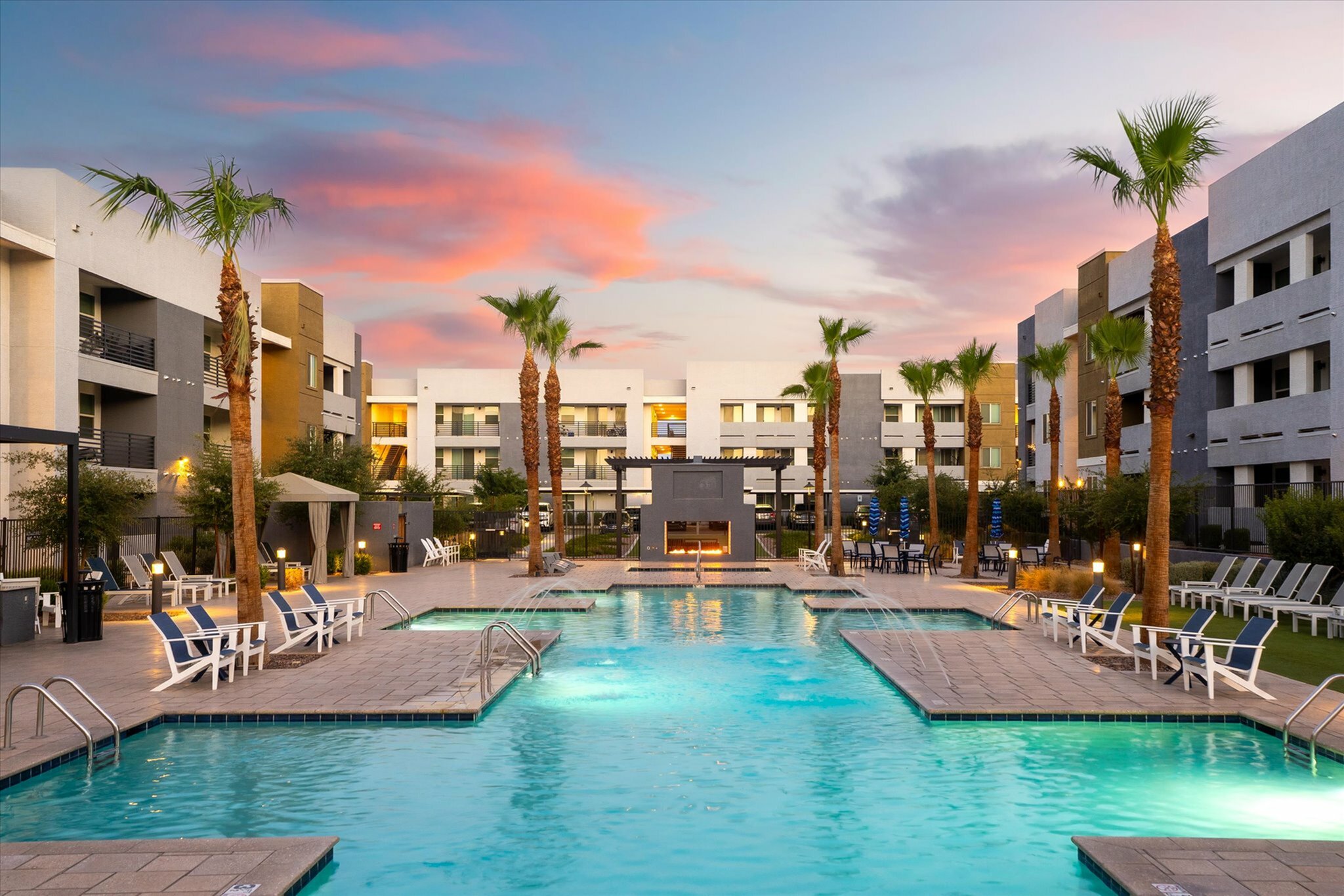 Modern apartments in Glendale, Arizona with resort-style pools