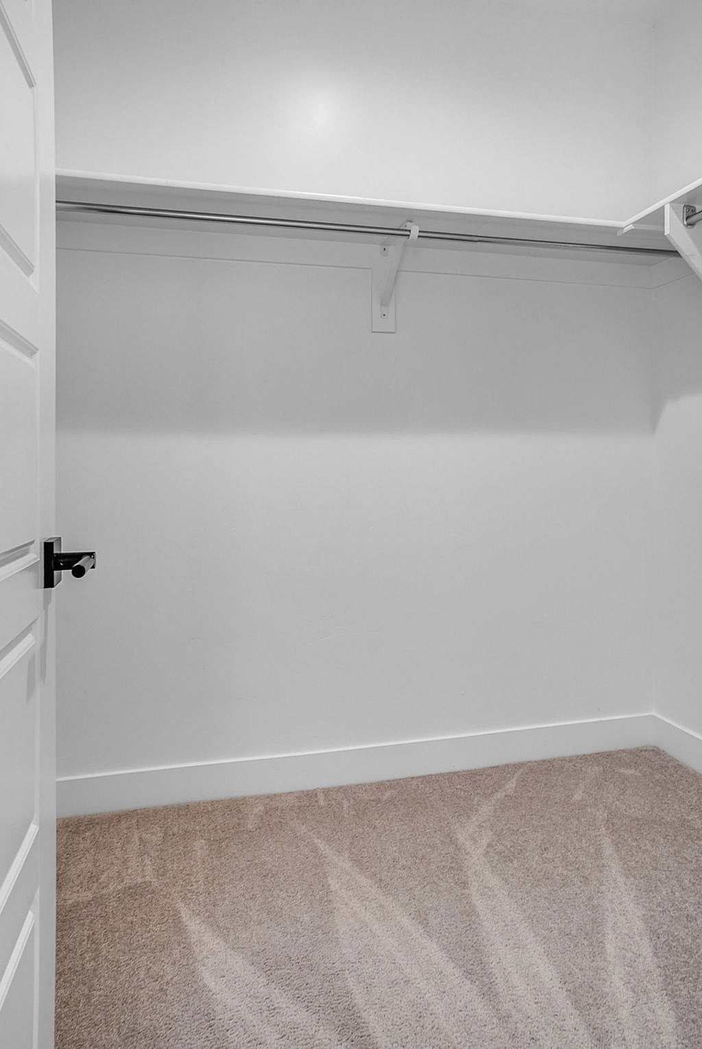 Spacious walk-in closet with plush carpeting, perfect for ample storage and organization.