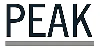 Modern logo design with bold, sleek text spelling 'PEAK' in an elegant font, emphasizing strength and simplicity.