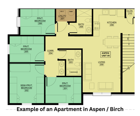 Example of a Floorplan in Aspen and Birch Buildings