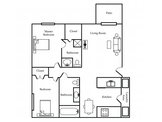 2 Bed - 2 Bath - 950 sq. ft.