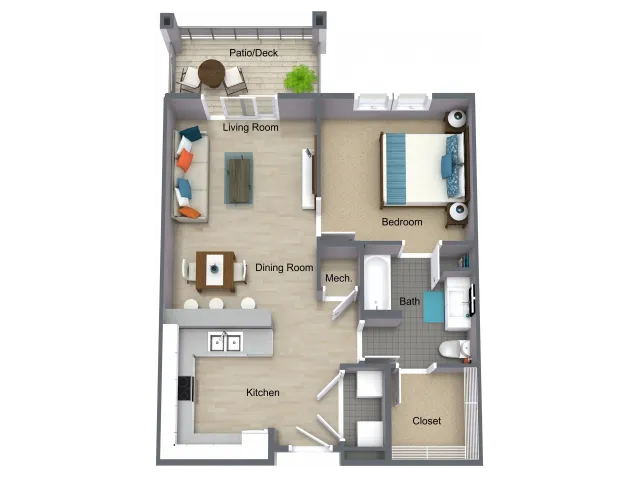 One Bedroom Apartment Floorplan - I STREET Modern Apartments - Bentonville Arkansas
