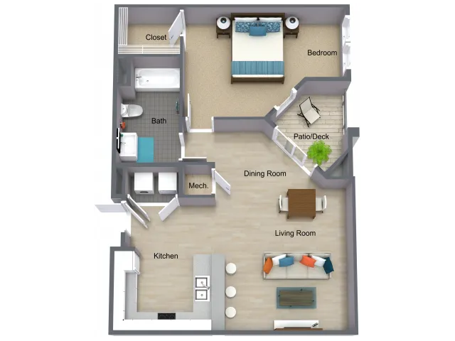 One Bedroom Apartment Floorplan - I STREET Modern Apartments - Bentonville Arkansas