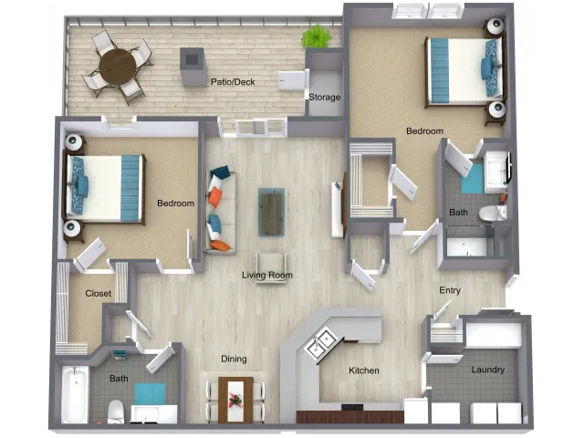 Two Bedroom Apartment Floorplan - I STREET Modern Apartments - Bentonville Arkansas