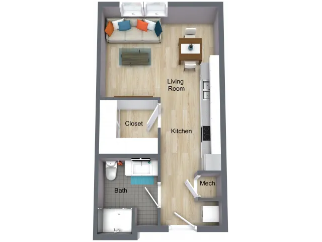 Studio Apartment Floorplan - I STREET Modern Apartments - Bentonville Arkansas