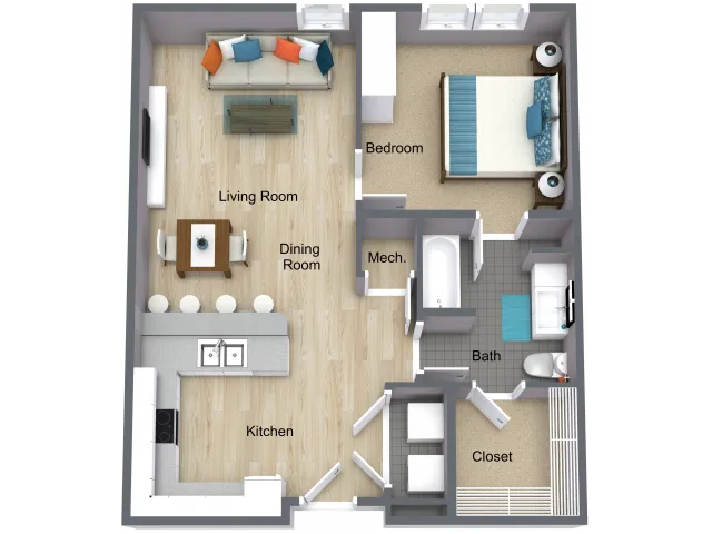 One Bedroom Apartment Floorplan - I STREET Modern Apartments - Bentonville Arkansas