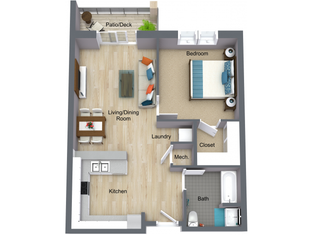 One Bedroom Apartment Floorplan - I STREET Modern Apartments - Bentonville Arkansas