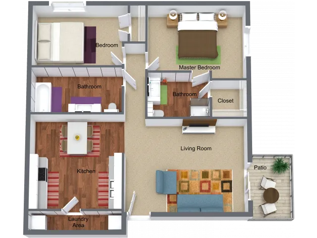 2 Bed - 2 Bath - 900 sq. ft.