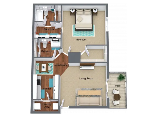 1 Bed - 1.5 Bath - 930 sq. ft.