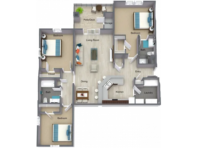 Three Bedroom Apartment Floorplan - I STREET Modern Apartments - Bentonville Arkansas