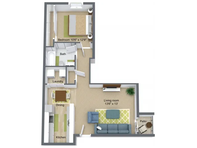 1 Bed 1 Bath 690 Sq. Ft.