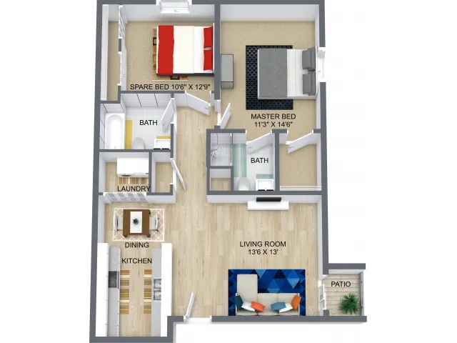 2 Bed 2 Bath 930 Sq. Ft.