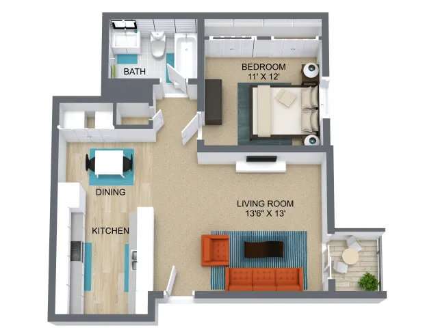 1 Bed 1 Bath 758 Sq. Ft.