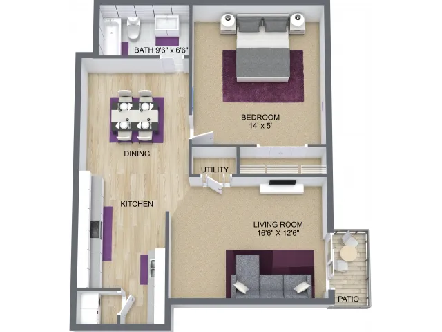 1 Bed 1 Bath 930 Sq. Ft.